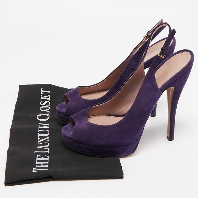 Pre Owned Gucci Purple Suede Slingback Peep Toe Pumps Size 39