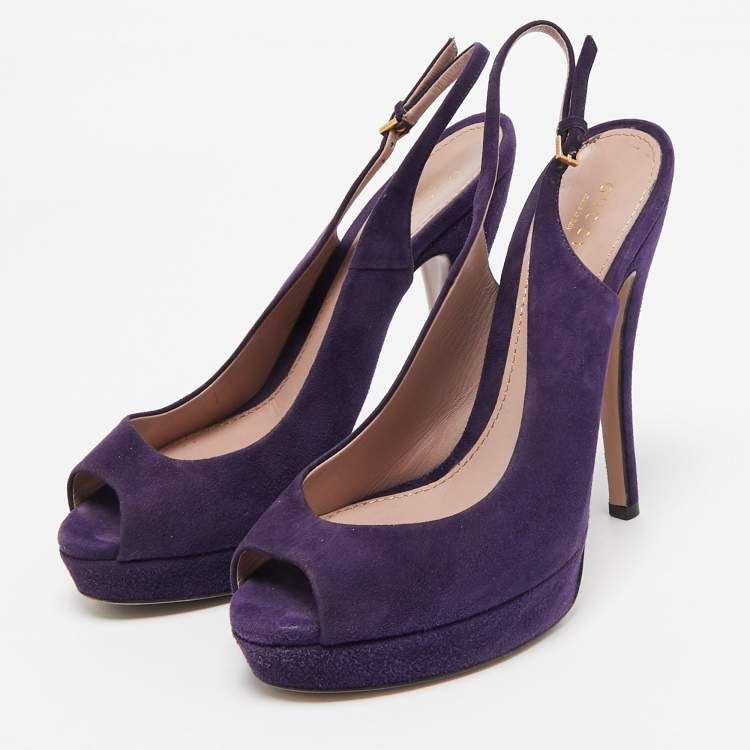 Pre Owned Gucci Purple Suede Slingback Peep Toe Pumps Size 39