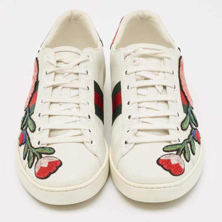 Pre Owned Gucci White Leather and Python Embossed Ace Low Top Sneakers Size 39