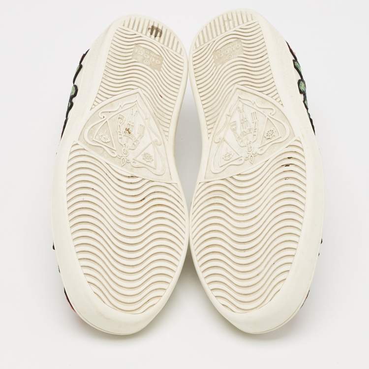 Pre Owned Gucci White Leather and Python Embossed Ace Low Top Sneakers Size 39