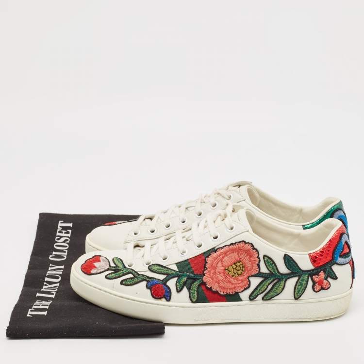 Pre Owned Gucci White Leather and Python Embossed Ace Low Top Sneakers Size 39