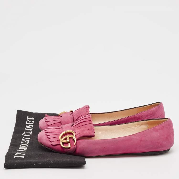 Pre Owned Gucci Pink Suede GG Marmont Ballet Flats Size 37.5