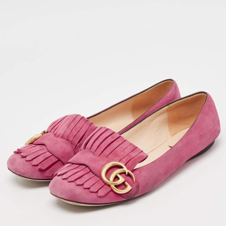 Pre Owned Gucci Pink Suede GG Marmont Ballet Flats Size 37.5