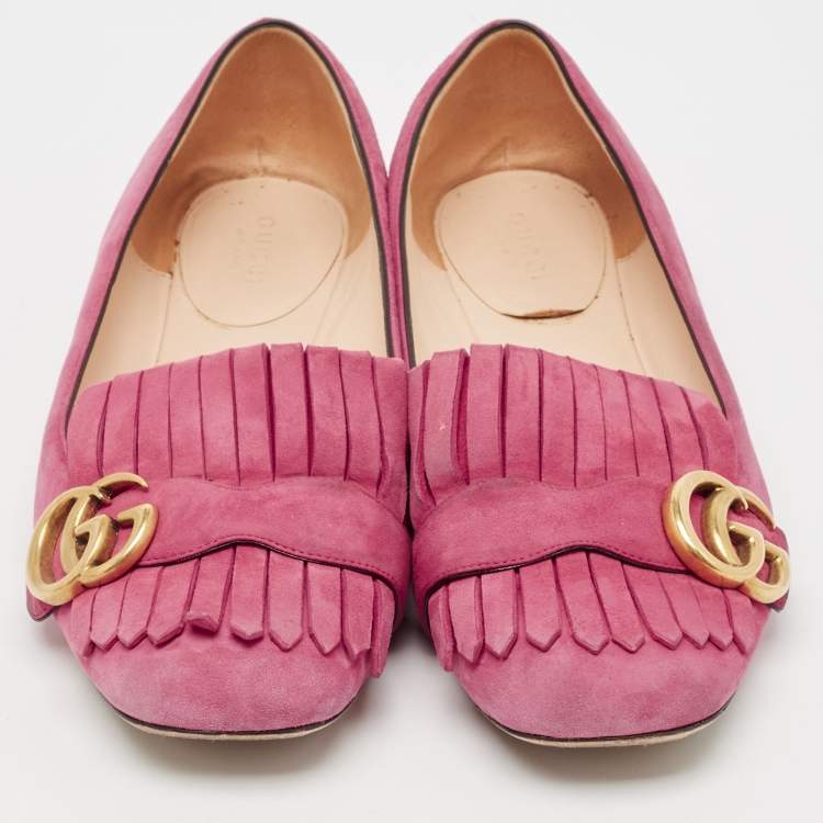 Pre Owned Gucci Pink Suede GG Marmont Ballet Flats Size 37.5