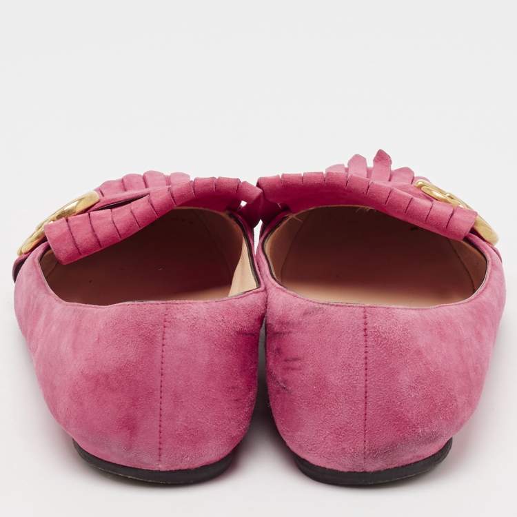 Pre Owned Gucci Pink Suede GG Marmont Ballet Flats Size 37.5