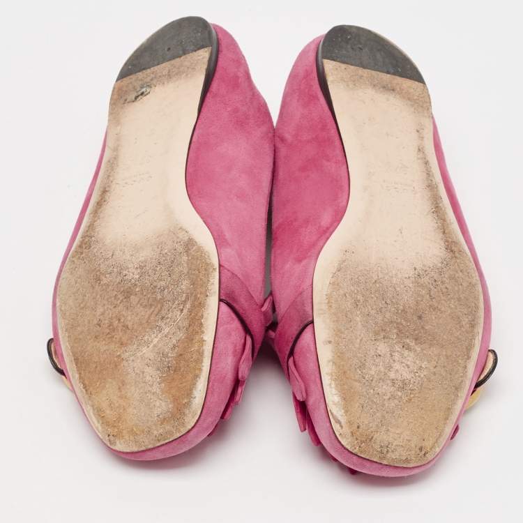 Pre Owned Gucci Pink Suede GG Marmont Ballet Flats Size 37.5