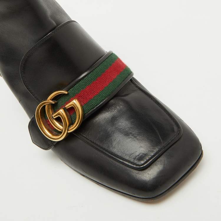 Pre Owned Gucci Black Leather GG Web Detail High Ankle Boots Size 37