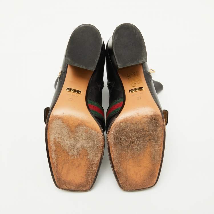 Pre Owned Gucci Black Leather GG Web Detail High Ankle Boots Size 37