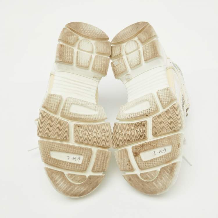 Pre Owned Gucci White/Cream Mesh and Leather Logo Flashtrek Sneakers Size 39