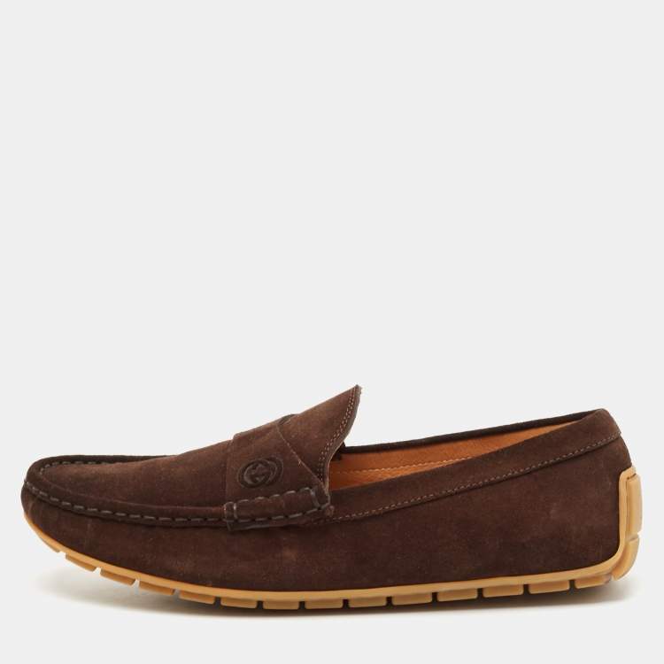 Pre Owned Gucci Brown Suede Slip On Loafers Size 38.5