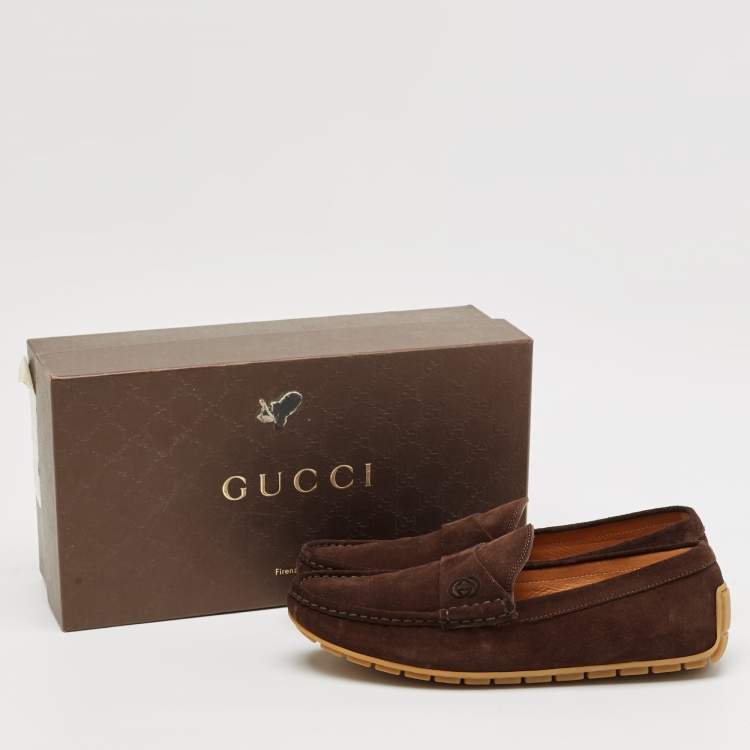 Pre Owned Gucci Brown Suede Slip On Loafers Size 38.5