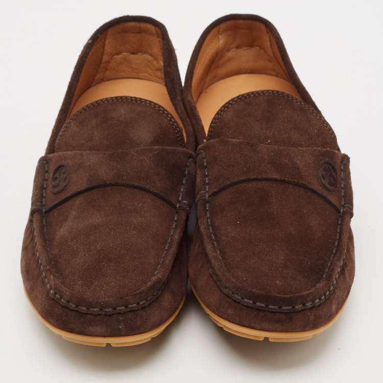 Pre Owned Gucci Brown Suede Slip On Loafers Size 38.5