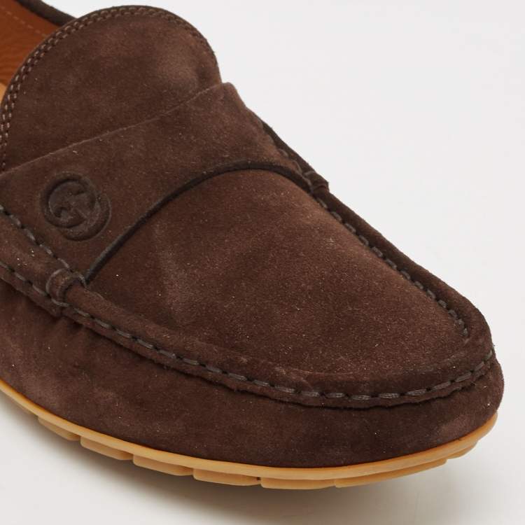 Pre Owned Gucci Brown Suede Slip On Loafers Size 38.5