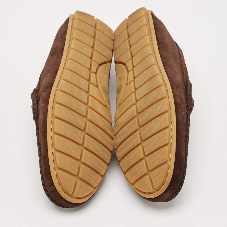 Pre Owned Gucci Brown Suede Slip On Loafers Size 38.5