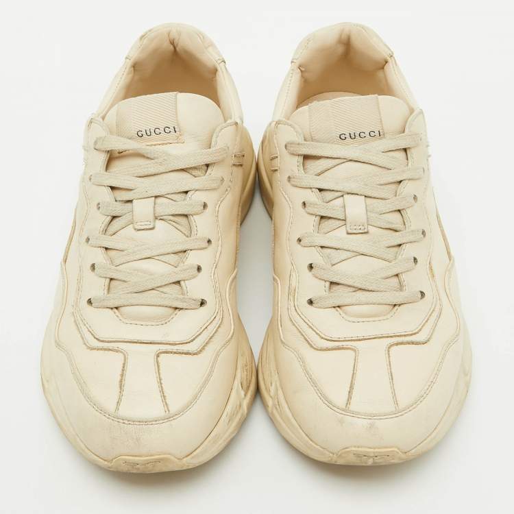 Pre Owned Gucci Cream Leather Rhyton Lace Up Sneakers Size 38