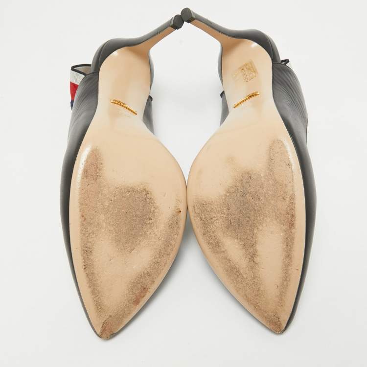 Pre Owned Gucci Black Leather Sylvie Web Detail Slingback Pumps Size 39.5