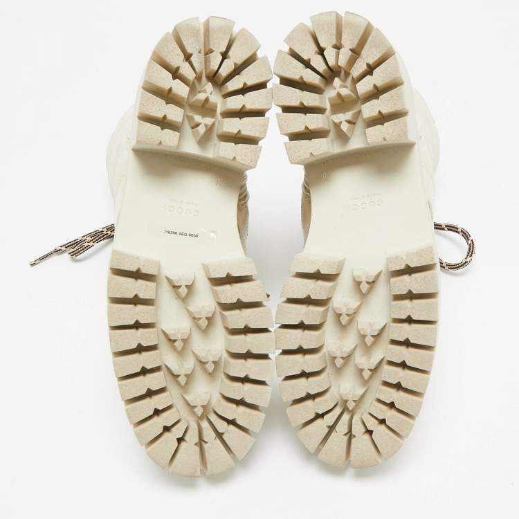 Pre Owned Gucci Cream Leather GG Matelassé Combat Ankle Boots Size 36