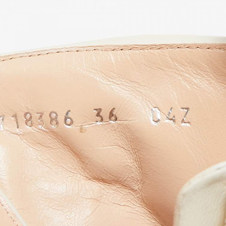 Pre Owned Gucci Cream Leather GG Matelassé Combat Ankle Boots Size 36