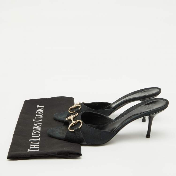 Pre Owned Gucci Navy Blue GG Canvas Horsebit Slide Sandals Size 40.5