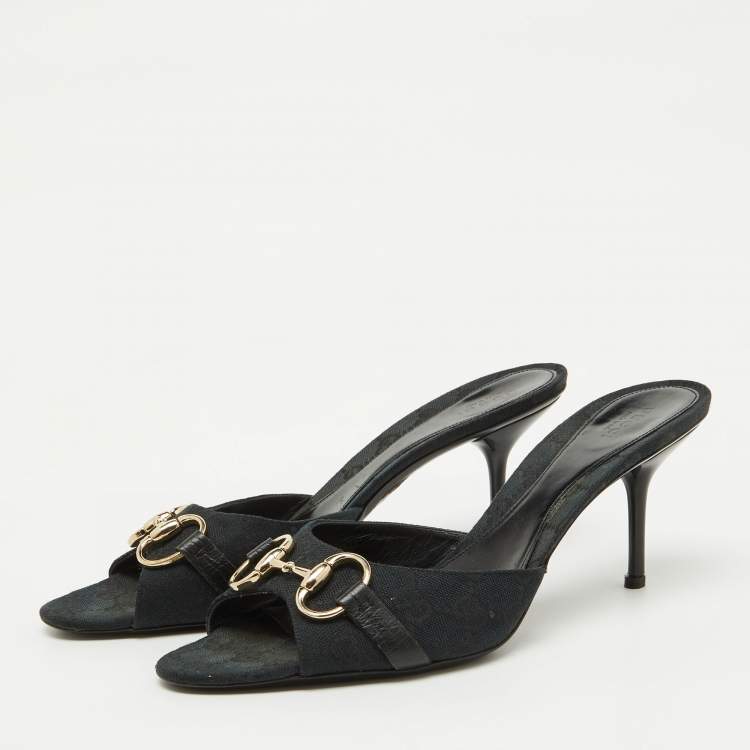 Pre Owned Gucci Navy Blue GG Canvas Horsebit Slide Sandals Size 40.5