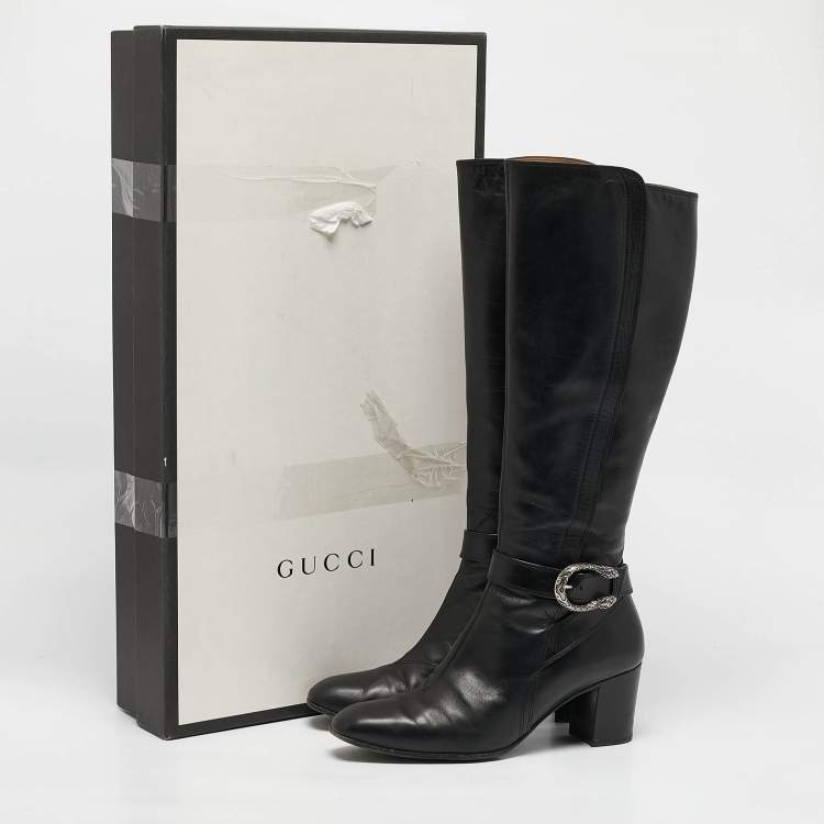 Pre Owned Gucci Black Leather Elizabeth Knee Length Boots Size 42