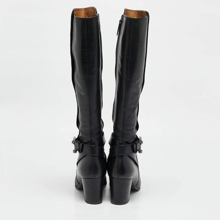 Pre Owned Gucci Black Leather Elizabeth Knee Length Boots Size 42