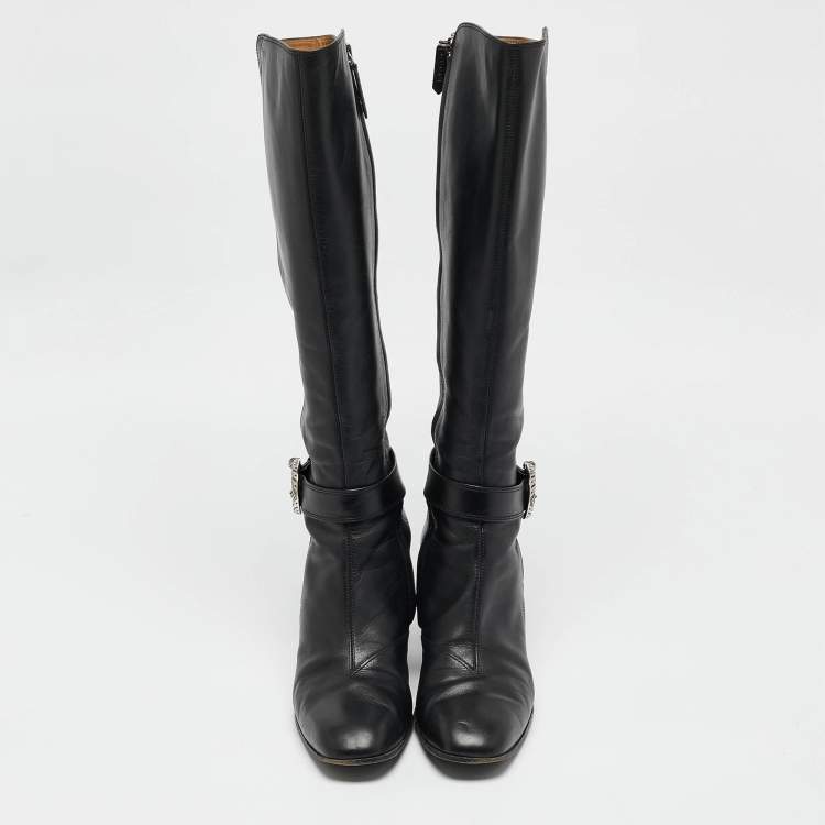 Pre Owned Gucci Black Leather Elizabeth Knee Length Boots Size 42