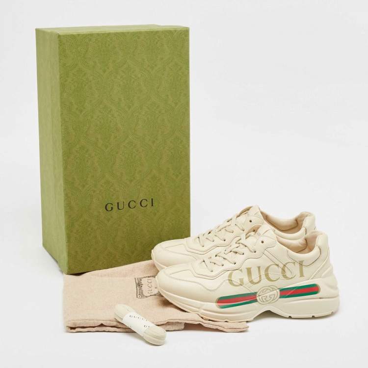 Pre Owned Gucci Cream Leather Vintage Logo Rhyton Sneakers Size 38