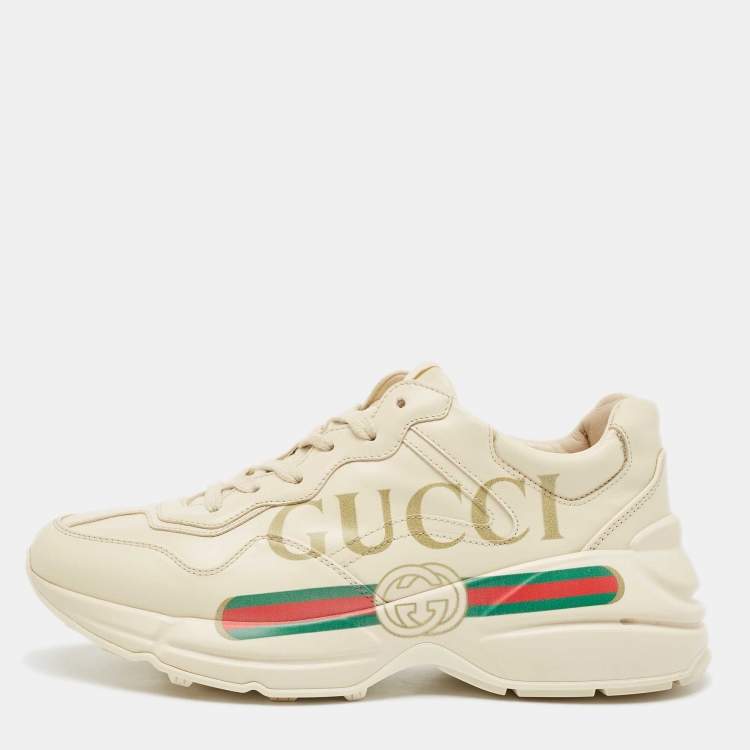 Pre Owned Gucci Cream Leather Vintage Logo Rhyton Sneakers Size 38