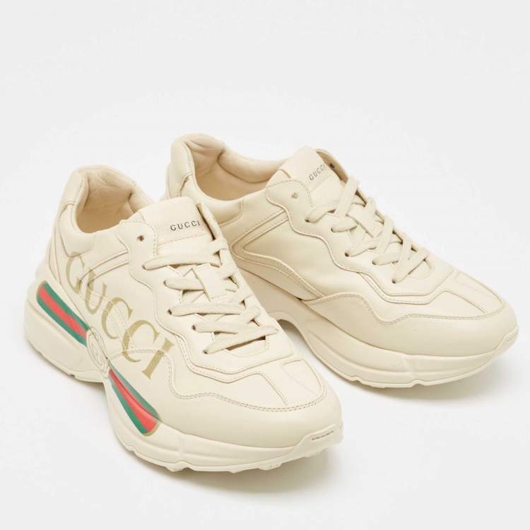 Pre Owned Gucci Cream Leather Vintage Logo Rhyton Sneakers Size 38