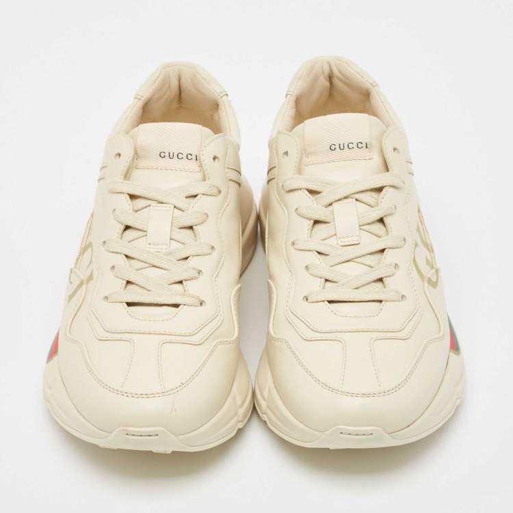 Pre Owned Gucci Cream Leather Vintage Logo Rhyton Sneakers Size 38