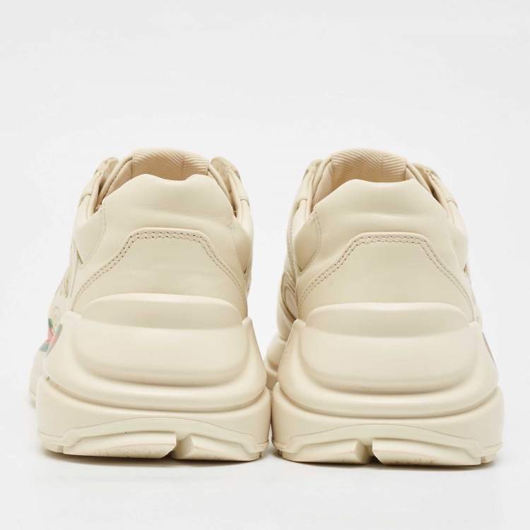 Pre Owned Gucci Cream Leather Vintage Logo Rhyton Sneakers Size 38