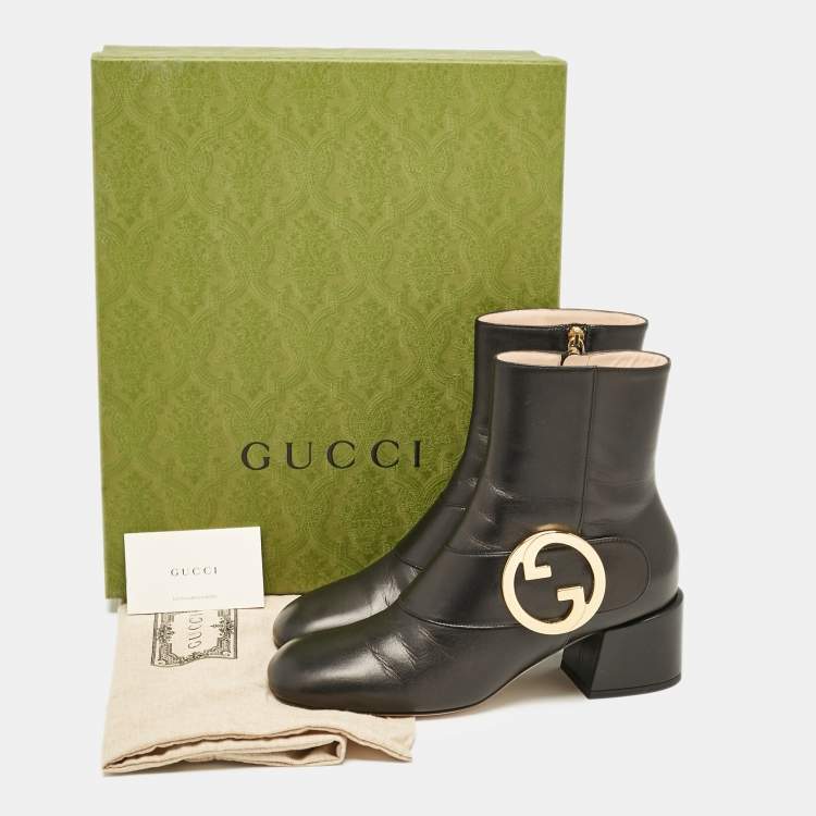 Pre Owned Gucci Black Leather GG Blondie Ankle Boots Size 38