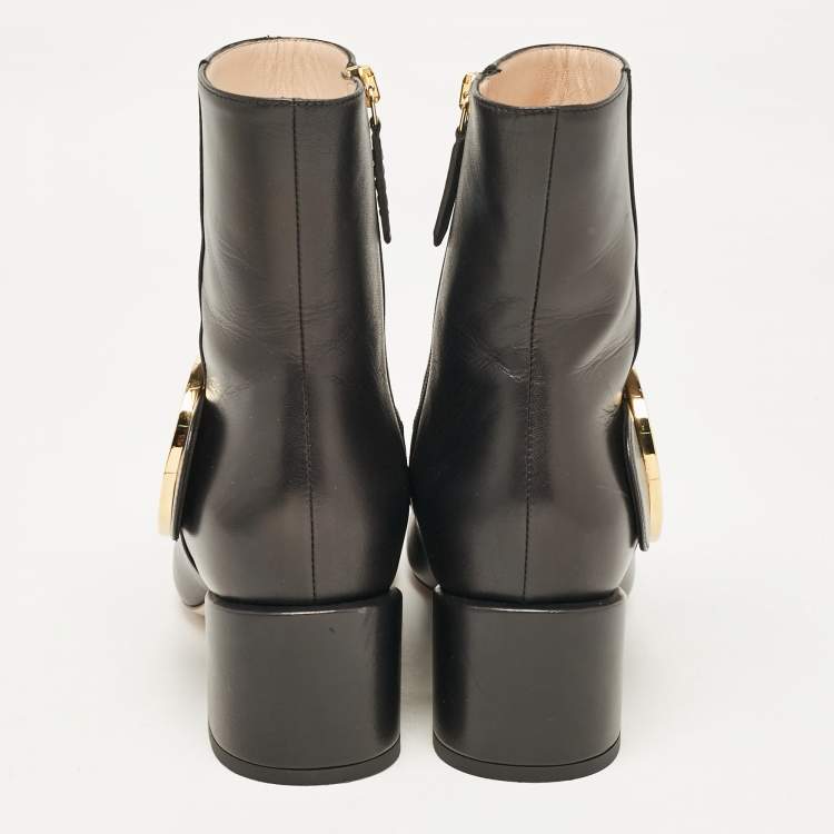 Pre Owned Gucci Black Leather GG Blondie Ankle Boots Size 38