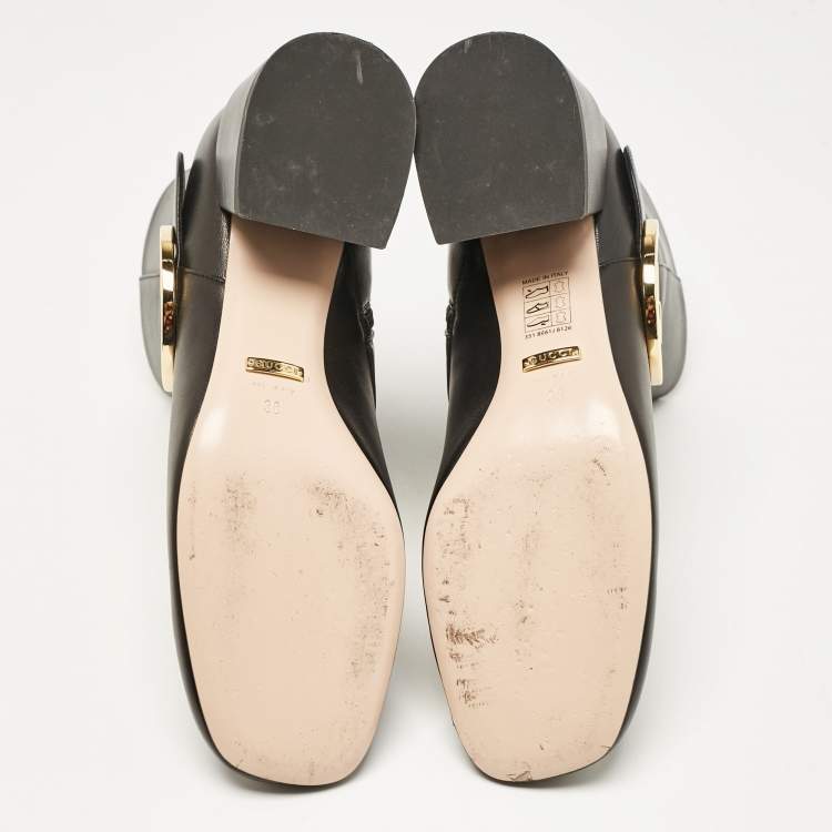 Pre Owned Gucci Black Leather GG Blondie Ankle Boots Size 38