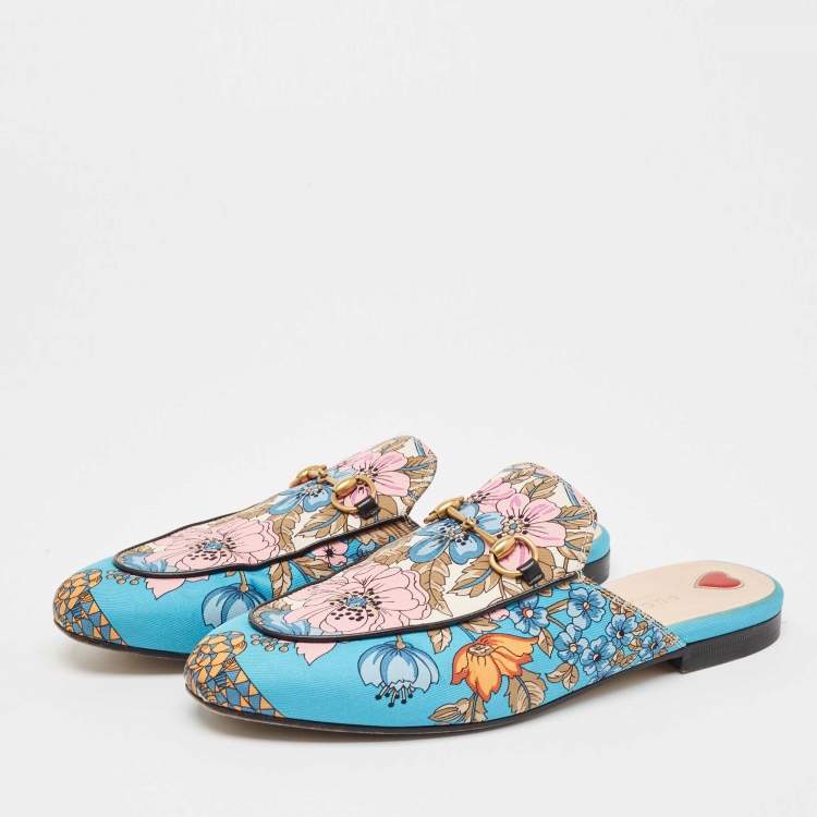 Pre Owned Gucci Multicolor Canvas Horsebit Princetown Mules Size 40