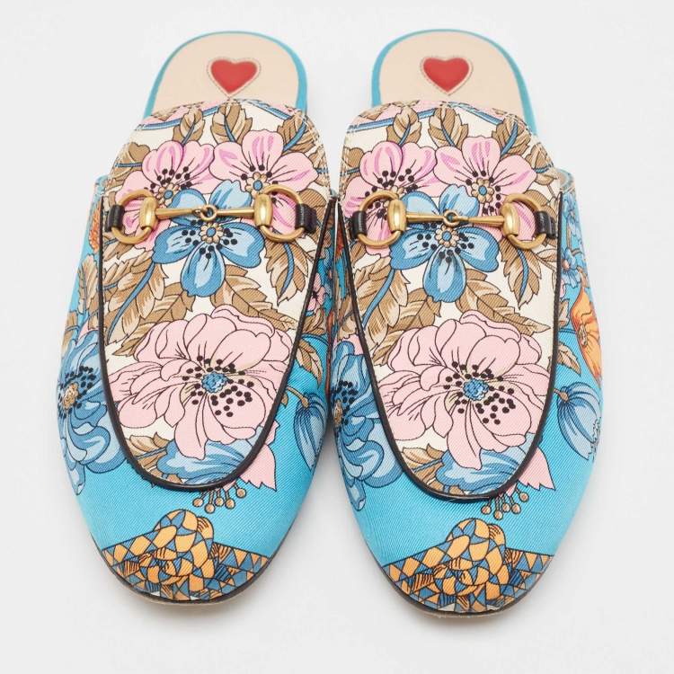 Pre Owned Gucci Multicolor Canvas Horsebit Princetown Mules Size 40