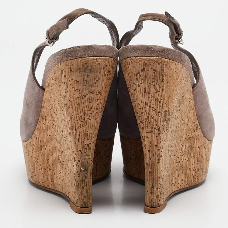 Pre Owned Gucci Mauve Suede Cork Wedge Sandals Size 38