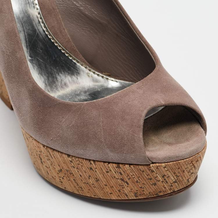 Pre Owned Gucci Mauve Suede Cork Wedge Sandals Size 38