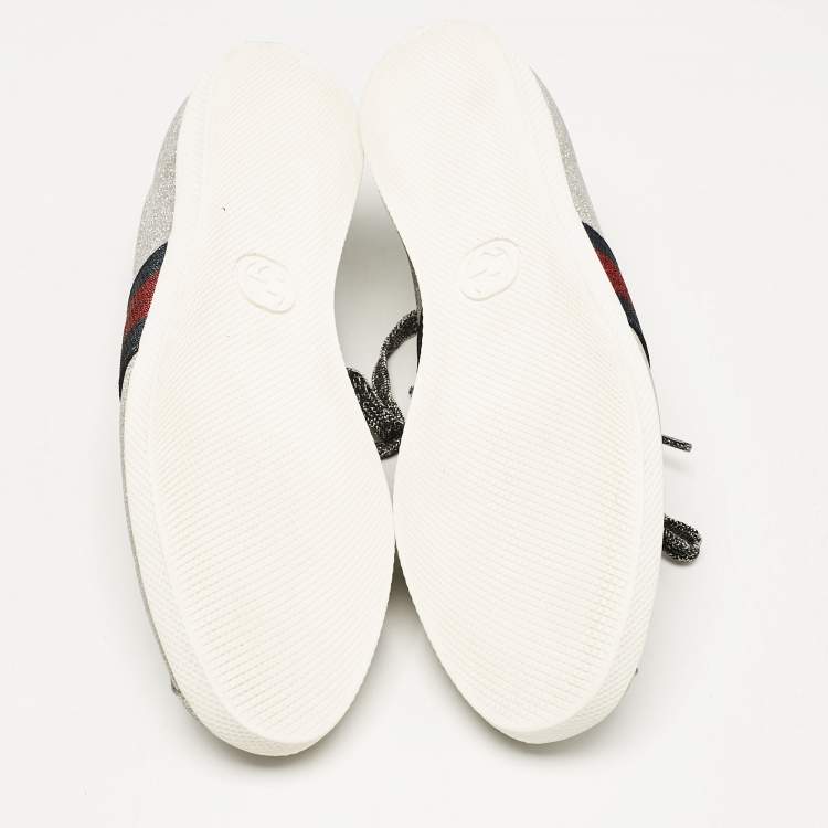 Pre Owned Gucci Silver Glitter Web Bambi Sneakers Size 38.5