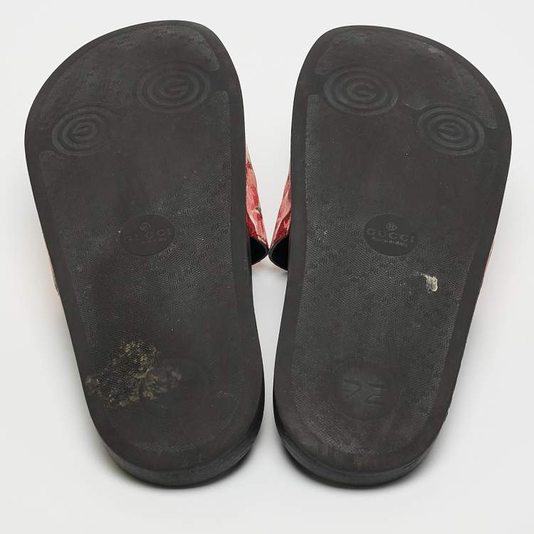 Pre Owned Gucci Pink/Black GG Bloom Supreme Canvas Slide Flats Size 39