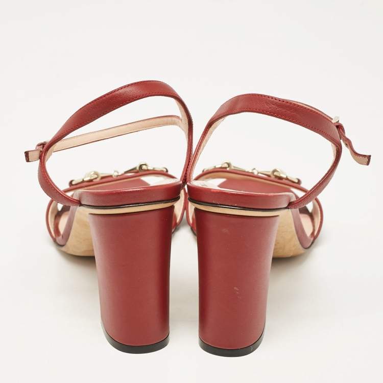 Pre Owned Gucci Red Leather Claudie Ankle Strap Sandals Size 38.5