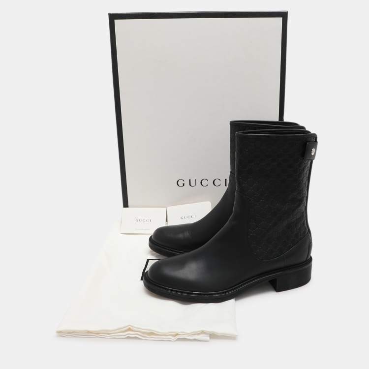 مملوكة مسبقًا Gucci Black Microguccissima Leather Calf Length Boots Size 38