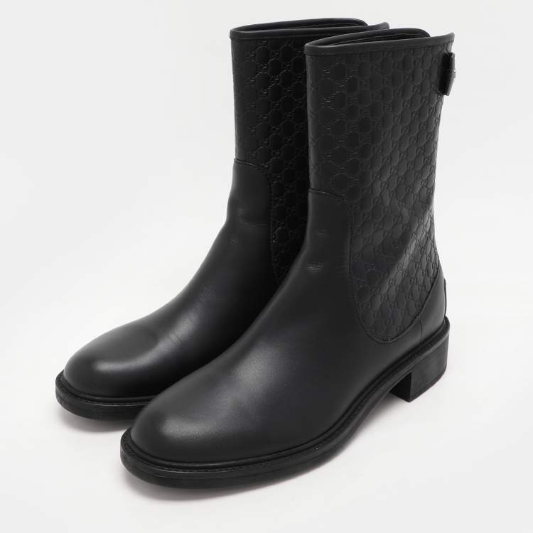 مملوكة مسبقًا Gucci Black Microguccissima Leather Calf Length Boots Size 38