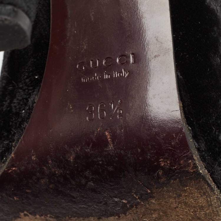 Pre Owned Gucci Black Velvet Peep Toe Pumps Size 36.5