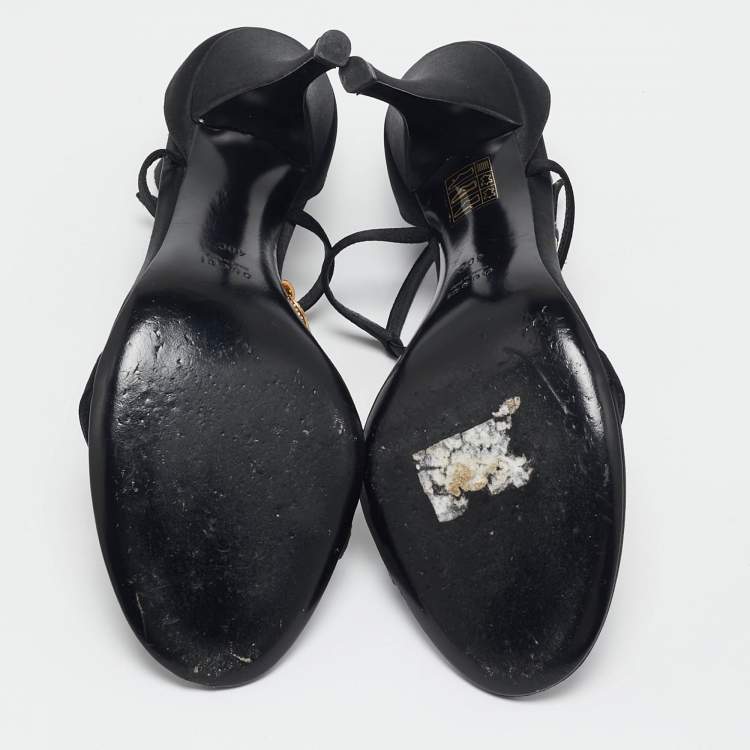 Pre Owned Gucci Black Satin Embellished Ankle Strap Sandals Size 40
