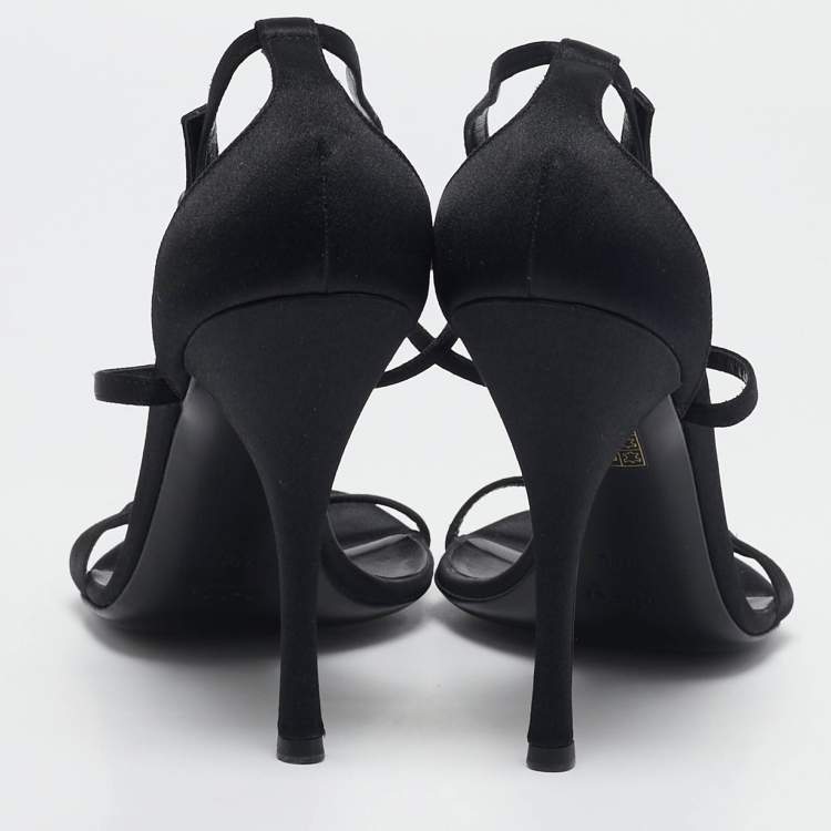 Pre Owned Gucci Black Satin Embellished Ankle Strap Sandals Size 40
