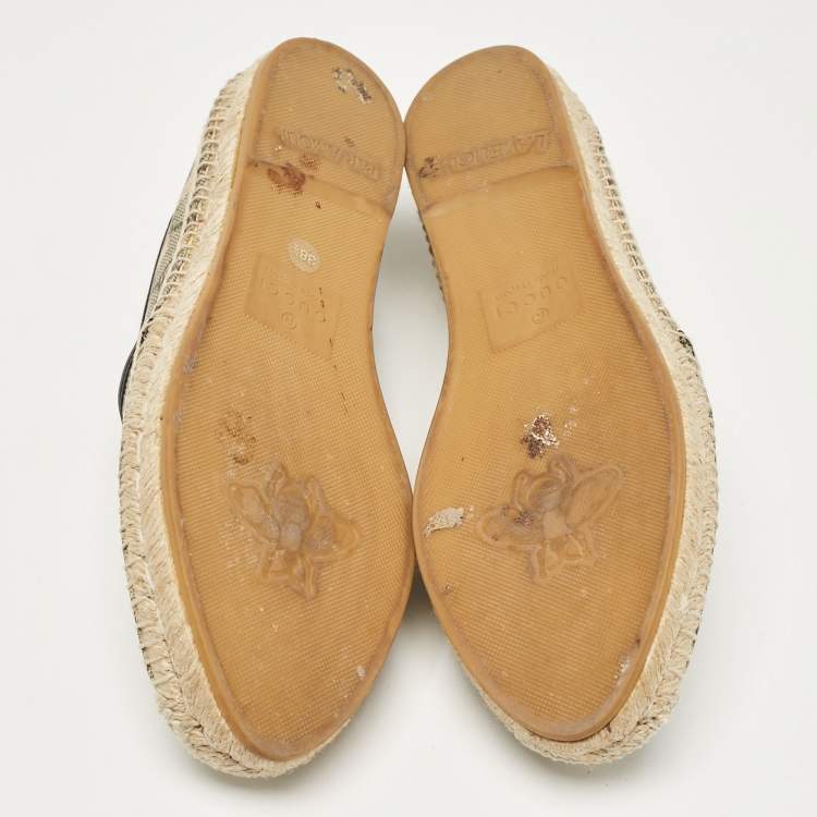 Pre Owned Gucci Beige/Brown GG Supreme Canvas Bee Print Espadrille Flats Size 38.5