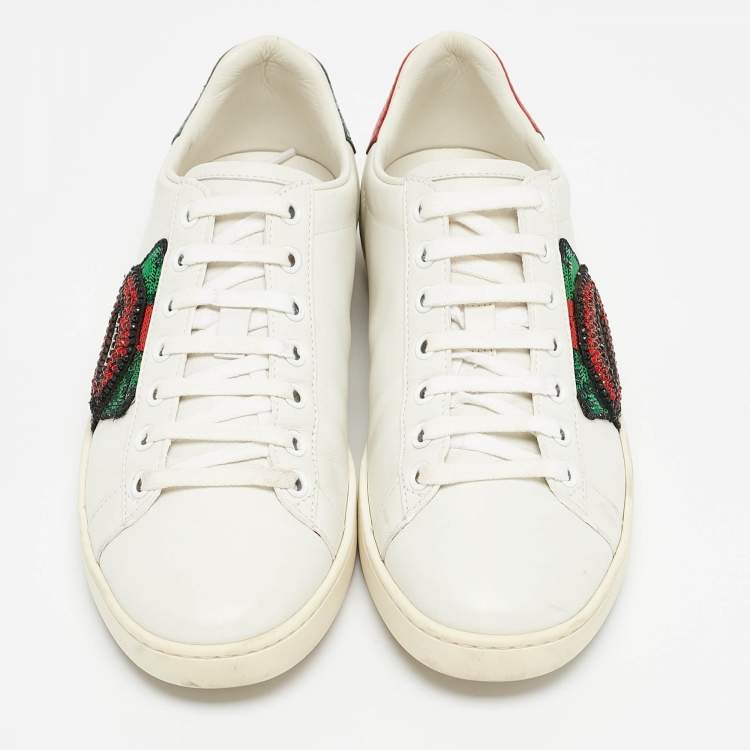 Pre Owned Gucci White Leather Lip Ace Low Top Sneakers Size 36.5