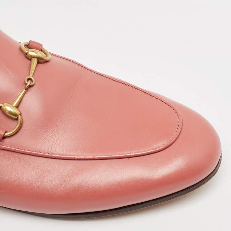 Pre Owned Gucci Pink Leather and Fur Princetown Mules Size 38.5